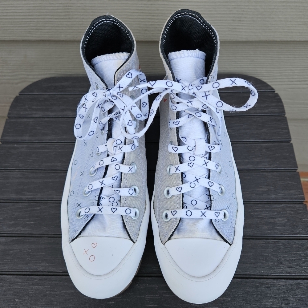 Converse All Star Lift Platform Run Star Shoes Gray Blue Hearts Women's Size 8 - Picture 4 of 15